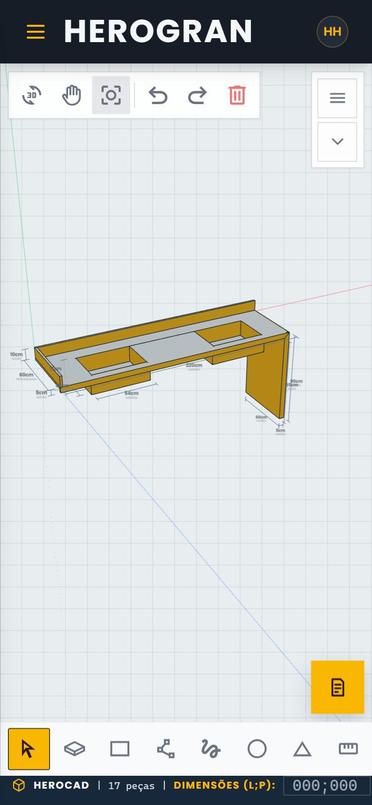 HEROCAD, desenho 3D para marmorarias aberto no celular