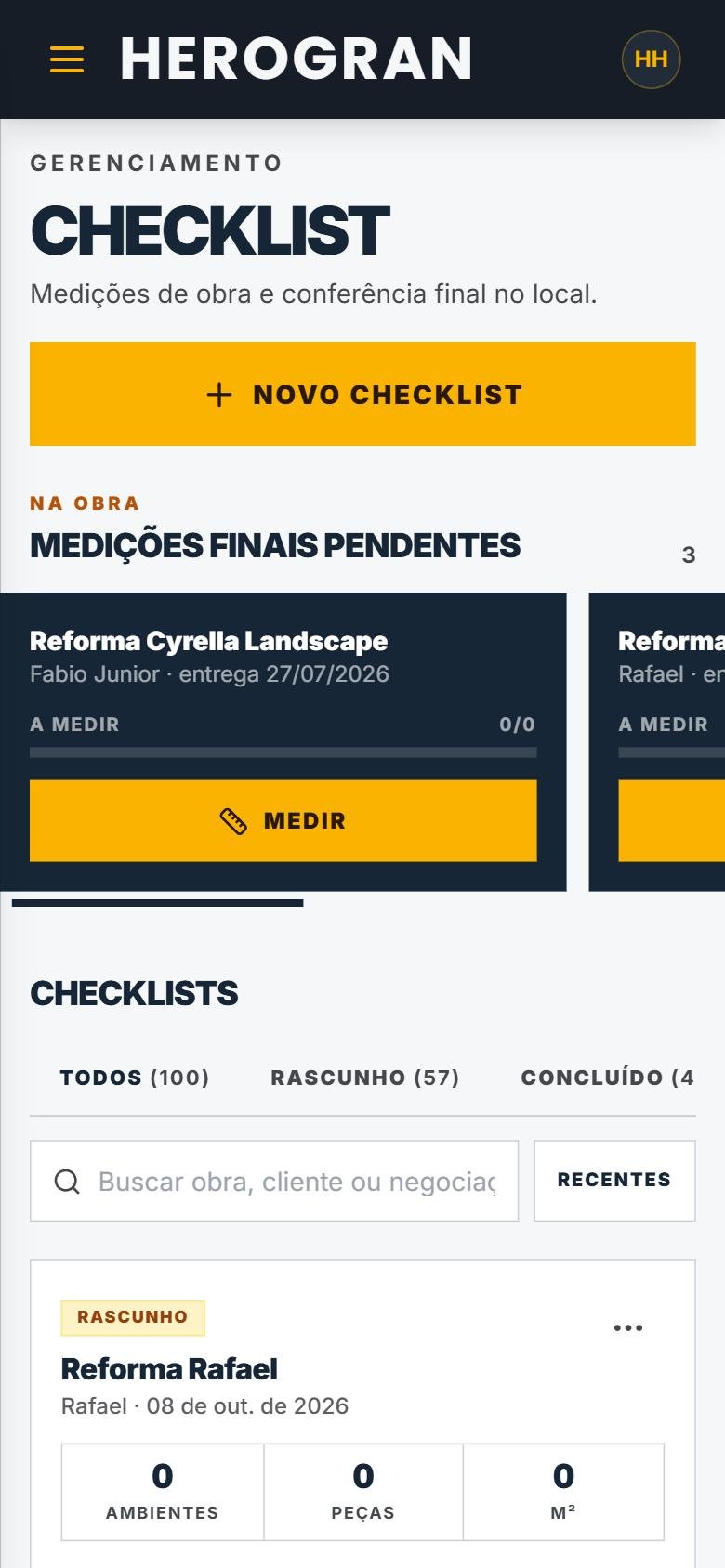 Medições finais pendentes no checklist de medição para marmorarias pelo celular