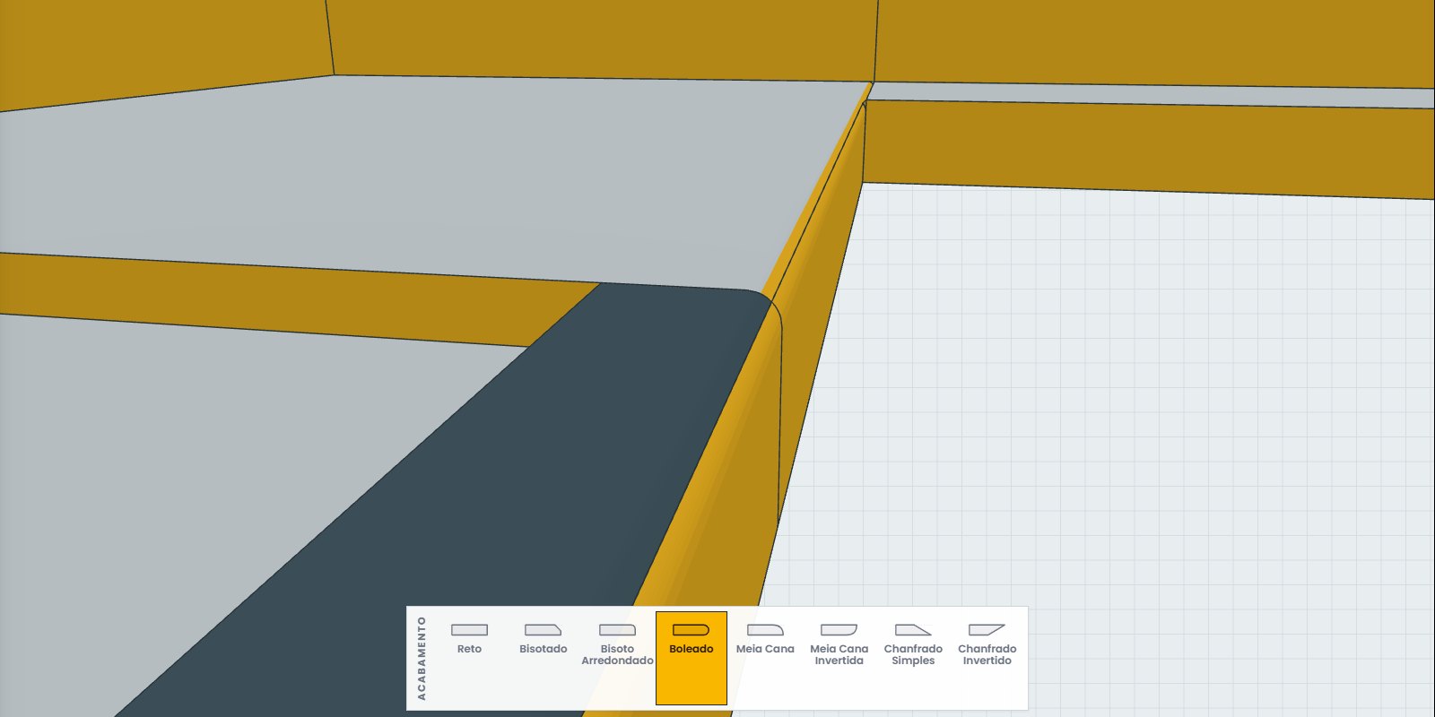 Painel de acabamento do HEROCAD com o boleado aplicado na borda